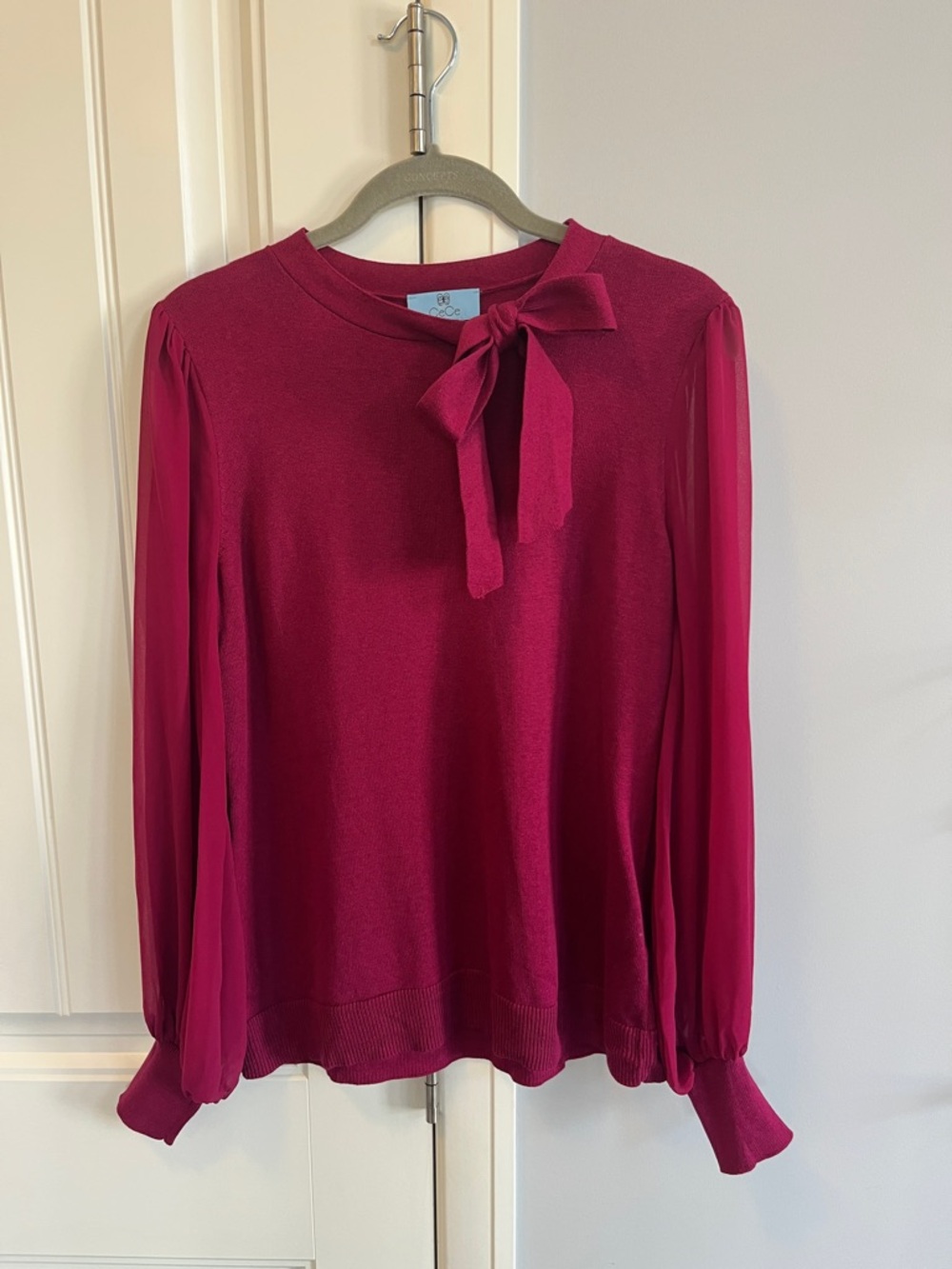 CeCe Magenta Tie-Neck Blouse M